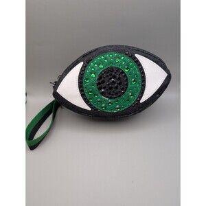 Bath & Body Works 8.5" Eyeball Clutch Glittery Black Green Gems Cosmetic Bag NWT